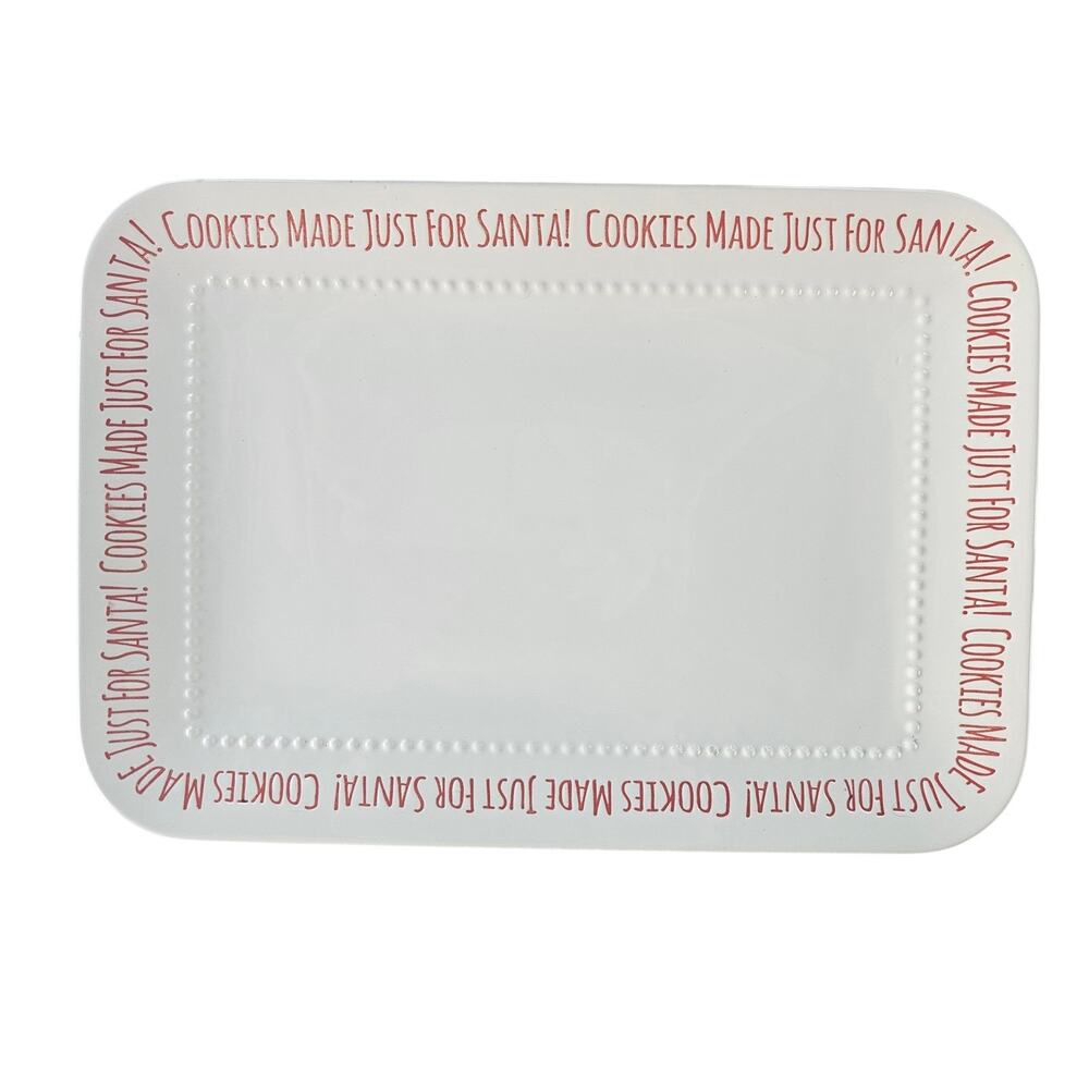 Christmas Cookies for Santa Platter Tray White Red 13x9" Ceramic Mint! B-41